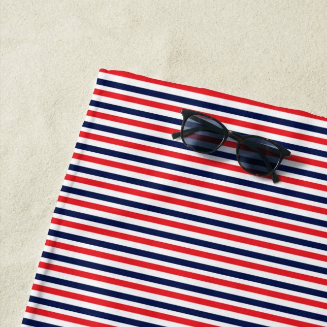 Red, blue and white stripes pattern beach towel (In Situ)