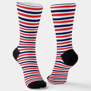 Red, blue and white stripes pattern socks