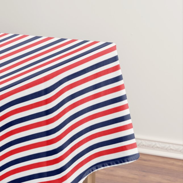 Red, blue and white stripes pattern tablecloth (In Situ)