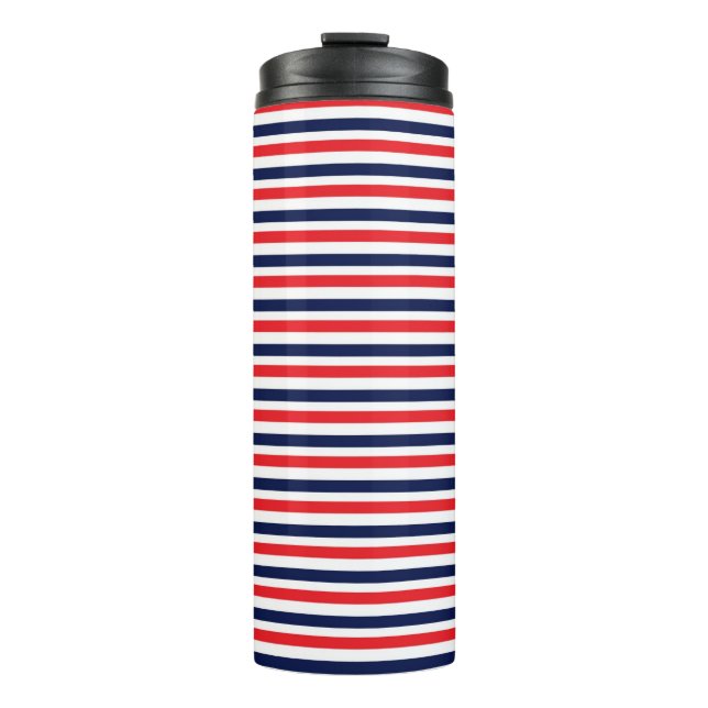 Red, blue and white stripes pattern thermal tumbler (Front)