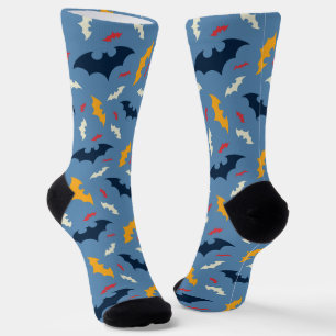 Red, Blue, and Yellow Bat Logo Pattern Socks