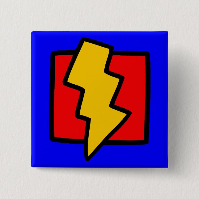 Red Blue and Yellow Lightning Bolt 2 Inch Square Button (Front)