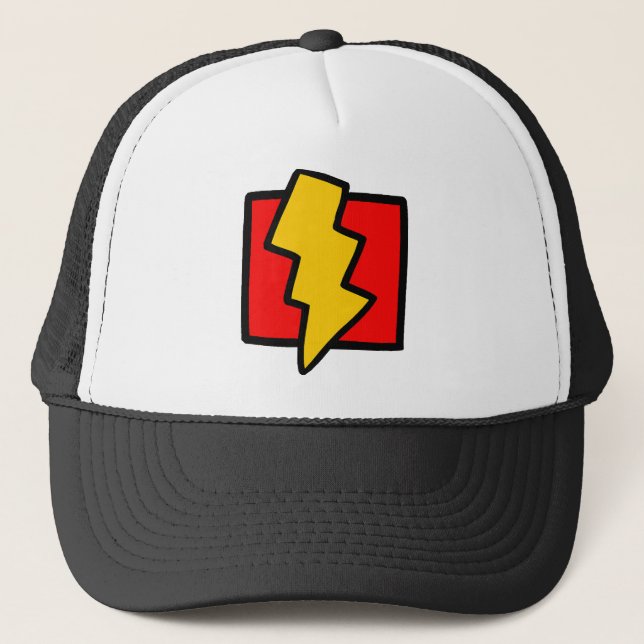 Red Blue and Yellow Lightning Bolt Trucker Hat (Front)