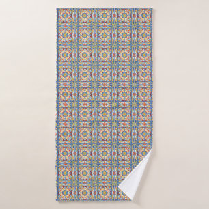 Red, Blue and Yellow Tiles Bath Towel