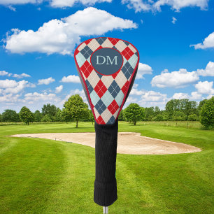 Red Blue Argyle Pattern Monogram Golf Head Cover