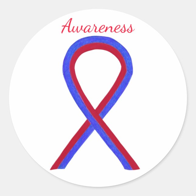 Red & Blue Awareness Ribbon Custom Decal Stickers (Front)