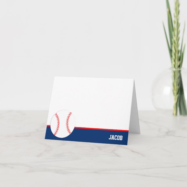 Red Blue Baseball Personalized Folded Note Card (Front)