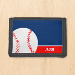 Red Blue Baseball Personalized Kids Name Trifold Wallet<br><div class="desc">This cute baseball wallet makes a great gift for a little boy. Easily personalize this custom name!</div>