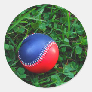 Red & Blue Baseball with White Stitching Classic Round Sticker
