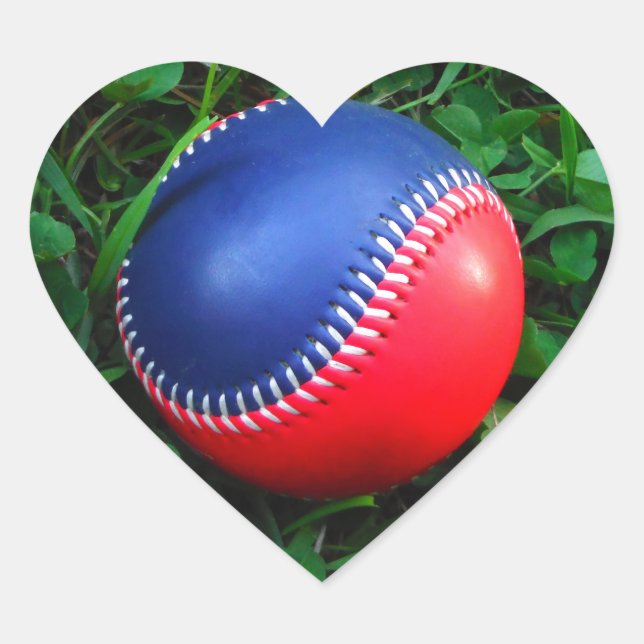 Red & Blue Baseball with White Stitching Heart Sticker (Front)