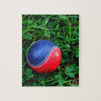 Red & Blue Baseball with White Stitching Jigsaw Puzzle