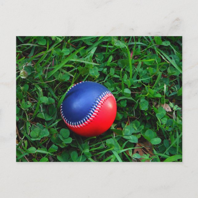Red & Blue Baseball with White Stitching Postcard (Front)