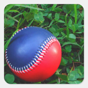 Red & Blue Baseball with White Stitching Square Sticker