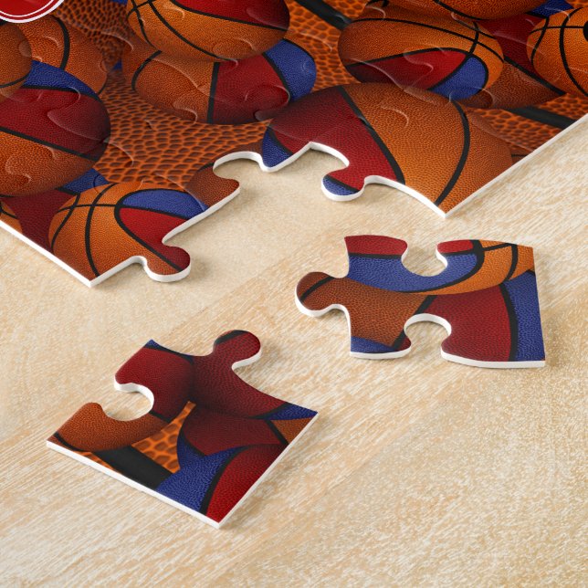 red blue basketball girls boys team colours jigsaw puzzle (Side)