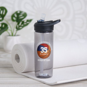 Red blue basketball team colours club name water bottle