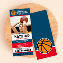 Red Blue Basketball Ticket Birthday Photo