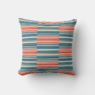 Red Blue Beige Stripes Outdoor Pillow