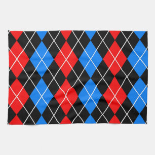 Red Blue Black Argyle Diamond Pattern Design Kitchen Towel