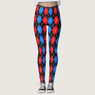 Red Blue Black Argyle Diamond Pattern Design  Leggings
