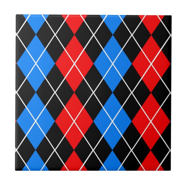 Red Blue Black Argyle Diamond Pattern Design  Tile (Front)