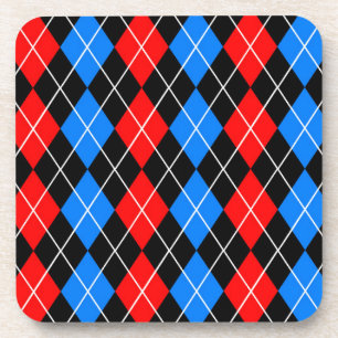 Red Blue Black Argyle Plaid Design  Coaster