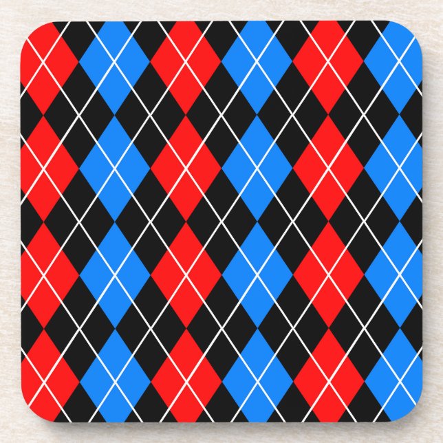 Red Blue Black Argyle Plaid Design  Coaster (Front)