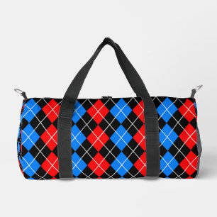 Red Blue Black Argyle Plaid Design  Duffle Bag