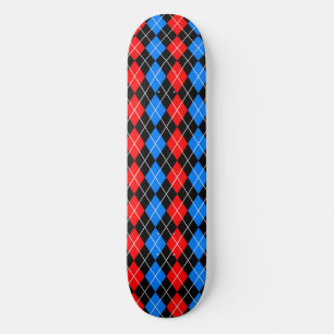 Red Blue Black Argyle Plaid Design Skateboard