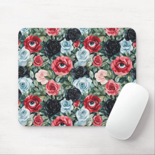 Red Blue Black Flowers with Eyes Mouse Pad
