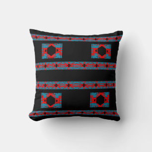 Red Blue Black Mediterranean Large Mosaic Tiles Throw Pillow