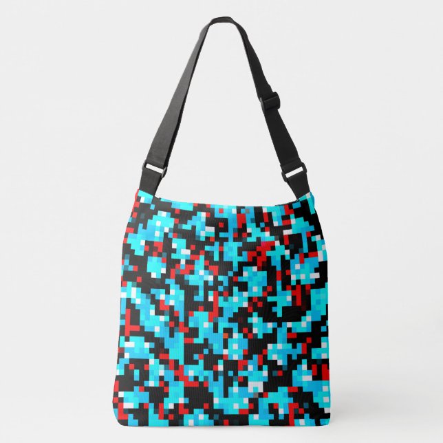Red Blue Black White Pixel Abstract Pattern Crossbody Bag (Front)