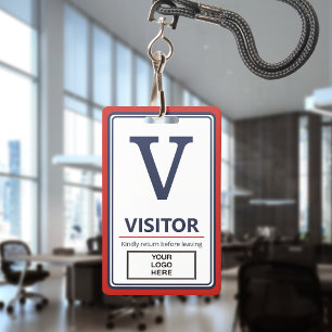 Red Blue Border Business Logo Visitor Badge