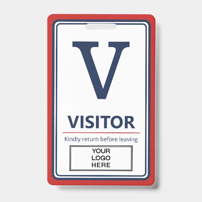 Red Blue Border Business Logo Visitor Badge (Front)