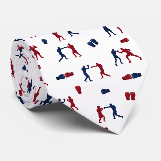 Red & Blue Boxing Gloves Boxer Pattern Tie (Rolled)