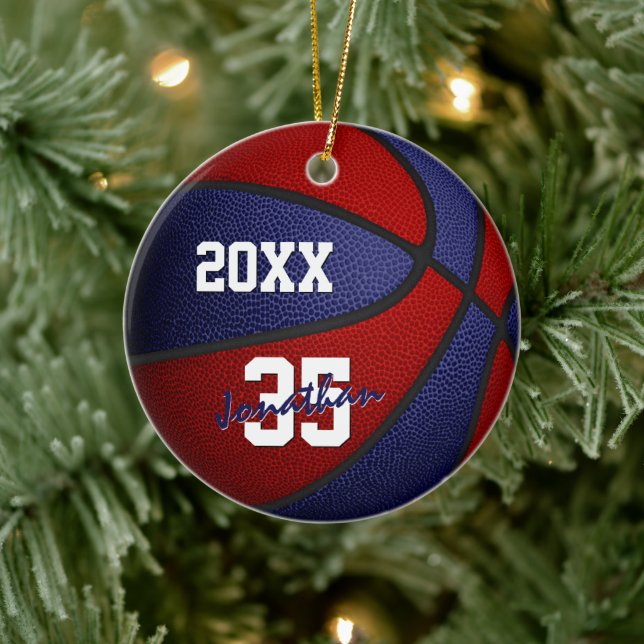 red blue boys girls team colours basketball ceramic ornament (Tree)