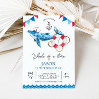 Red Blue Boys Whale of a Time 1st Birthday