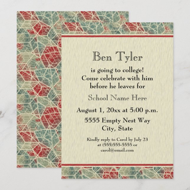 Red Blue Brown Abstract Trunk Party Invitation (Front/Back)