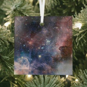 Red & Blue Carina Nebula Hubble Telescope Glass Ornament