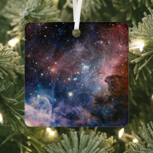 Red & Blue Carina Nebula Hubble Telescope Metal Ornament