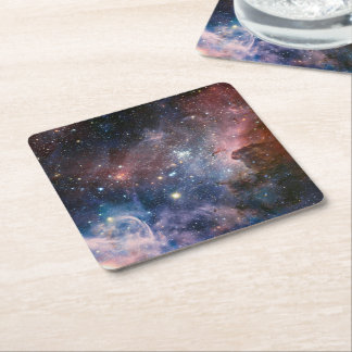Red & Blue Carina Nebula Hubble Telescope Square Paper Coaster