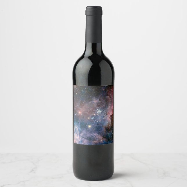 Red & Blue Carina Nebula Hubble Telescope Wine Label (Front)