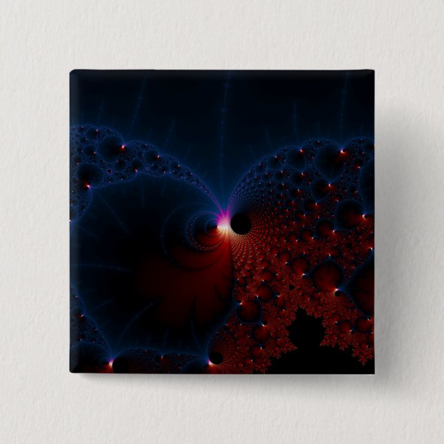 Red Blue Cells Fractal Art 2 Inch Square Button (Front)