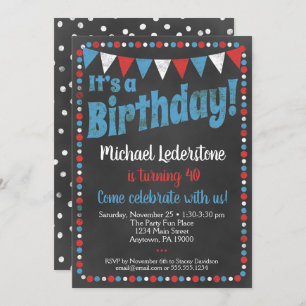 Red Blue Chalkboard Invitation d'anniversaire