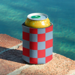 Red Blue Chequerboard Retro Colourful Checks Can Cooler