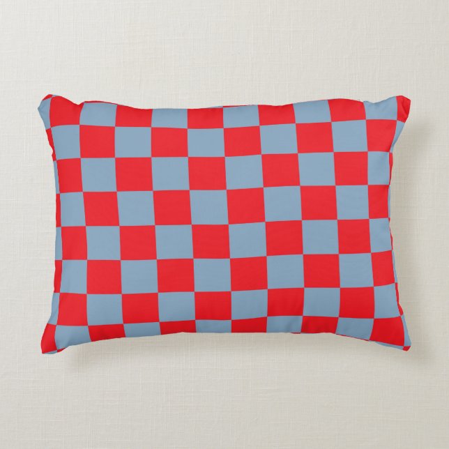Red Blue Chequered Gingham Pattern Accent Pillow (Front)