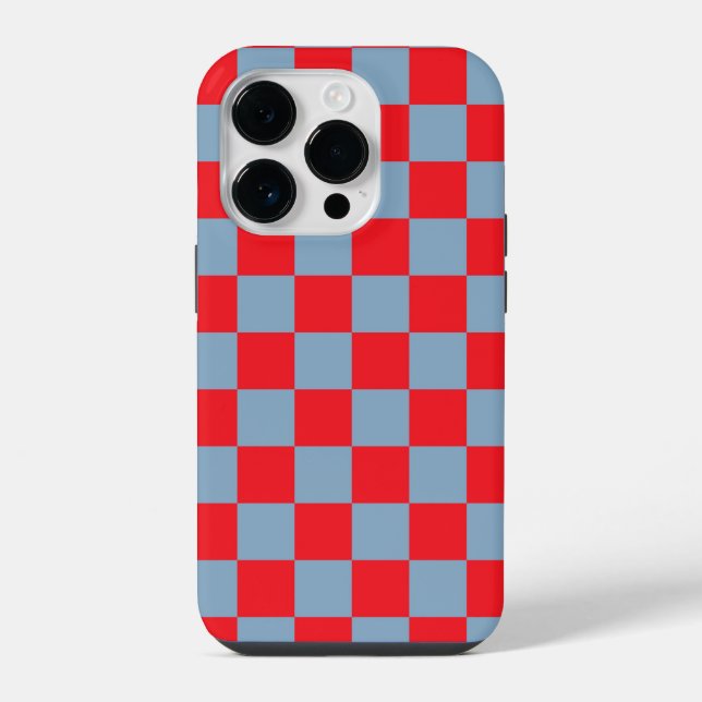 Red Blue Chequered Gingham Pattern iPhone Case (Back)