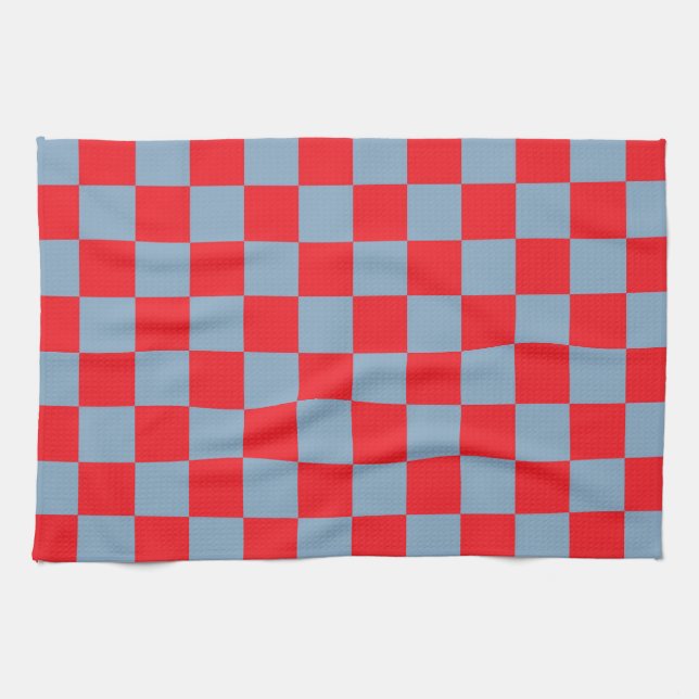 Red Blue Chequered Gingham Pattern Kitchen Towel (Horizontal)