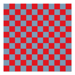 Red Blue Chequered Gingham Pattern Poster