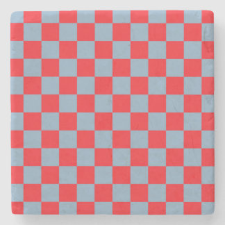 Red Blue Chequered Gingham Pattern Stone Coaster