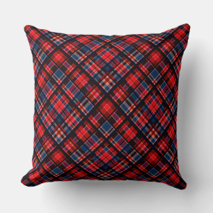 red blue chequered pattern print throw pillow